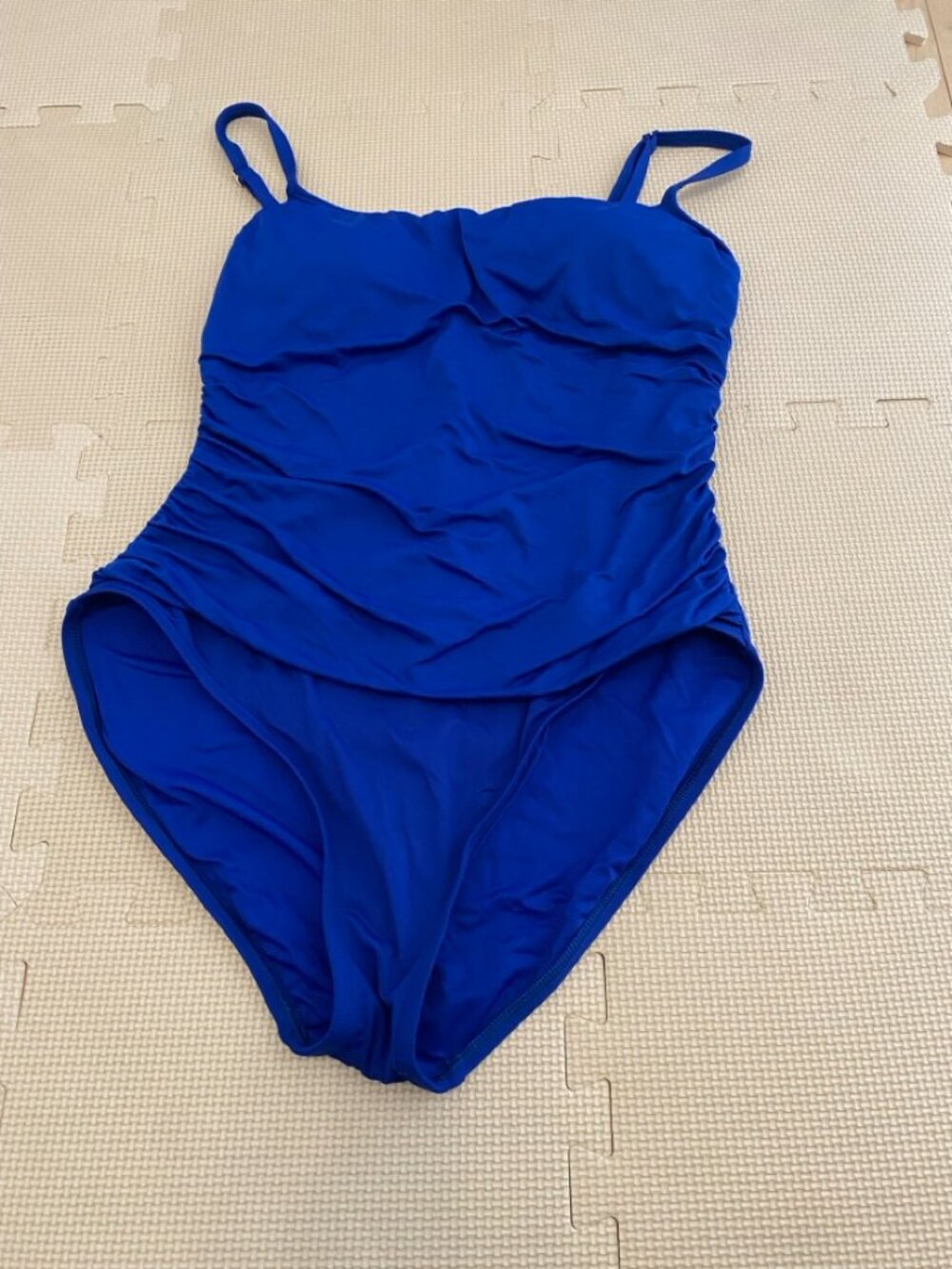 La Blanca Royal Blue One Piece Swimsuit Ruched Sides Adjustable Straps Size 12